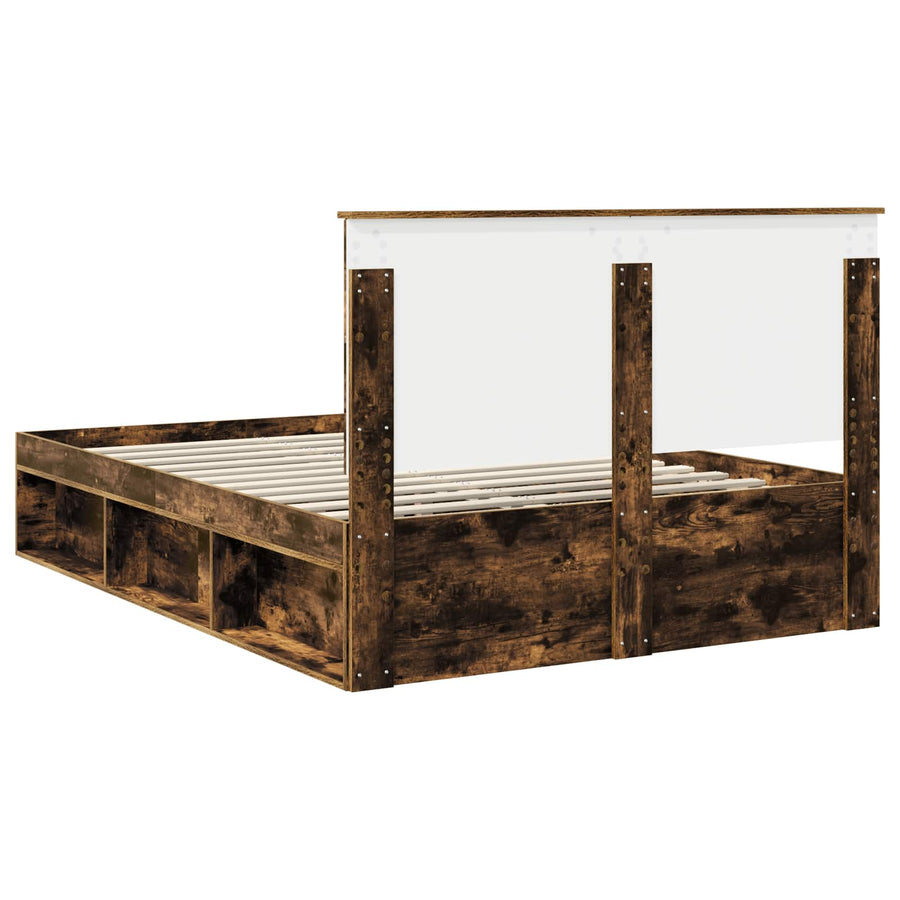 Bedframe Gerookt eiken 135 x 190 cm Massief grenenhout