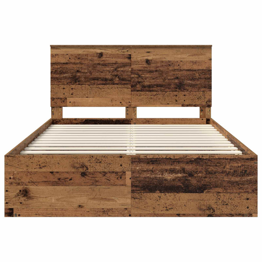 Bedframe met hoofdeinde Oudhout 135 x 190 cm Massief grenenhout