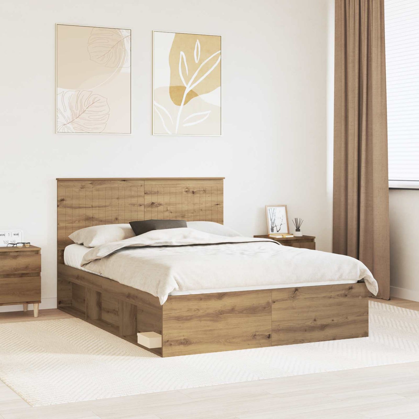 Bedframe Ambachtelijk eiken 135 x 190 cm Massief grenenhout