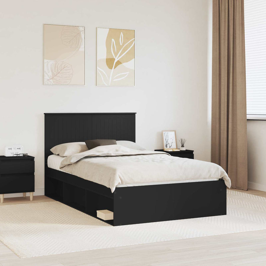 Bedframe met hoofdeinde Zwart 120 x 200 cm Massief grenenhout