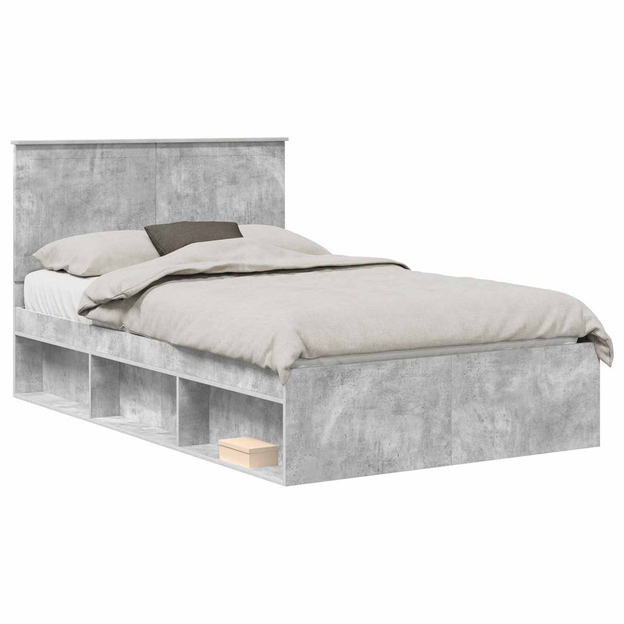 Bedframe met hoofdeinde Beton 120 x 200 cm Massief grenenhout