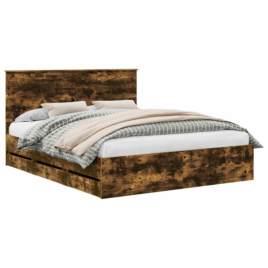 Bedframe Gerookt eiken 120 x 200 cm Massief grenenhout