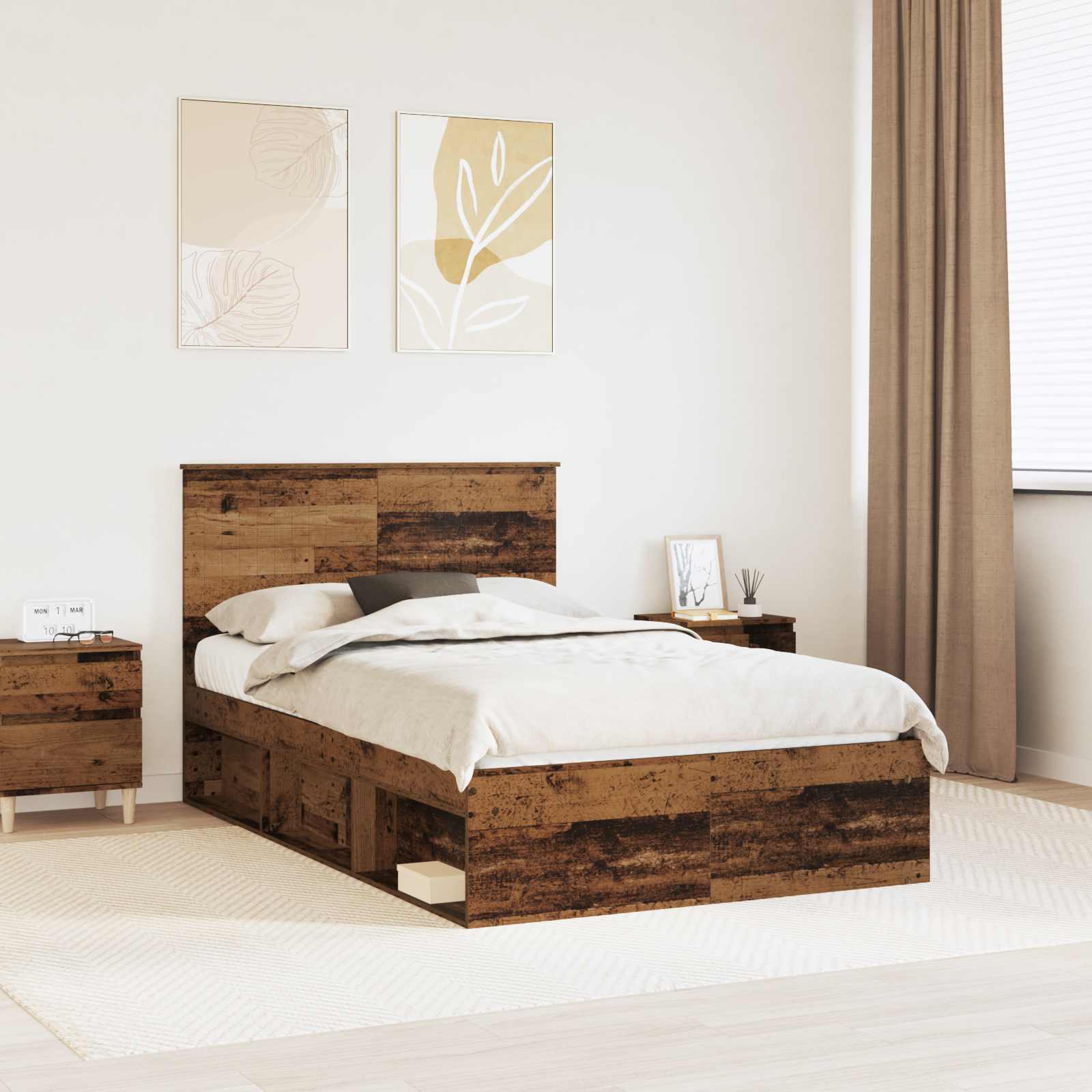 Bedframe met hoofdeinde Oudhout 120 x 200 cm Massief grenenhout