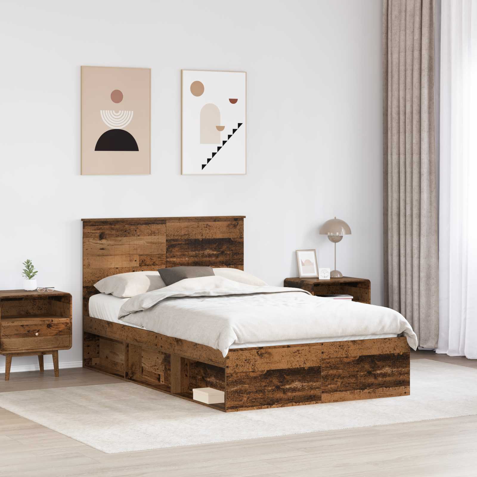 Bedframe met hoofdeinde Oudhout 120 x 200 cm Massief grenenhout