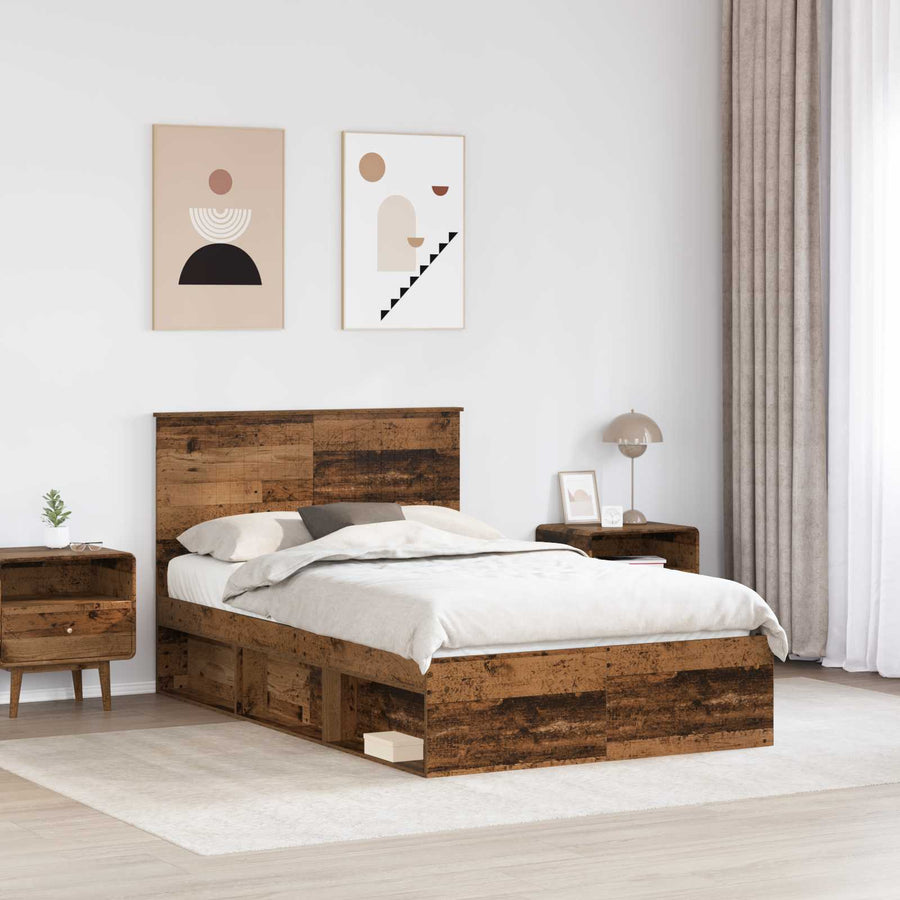 Bedframe met hoofdeinde Oudhout 120 x 200 cm Massief grenenhout