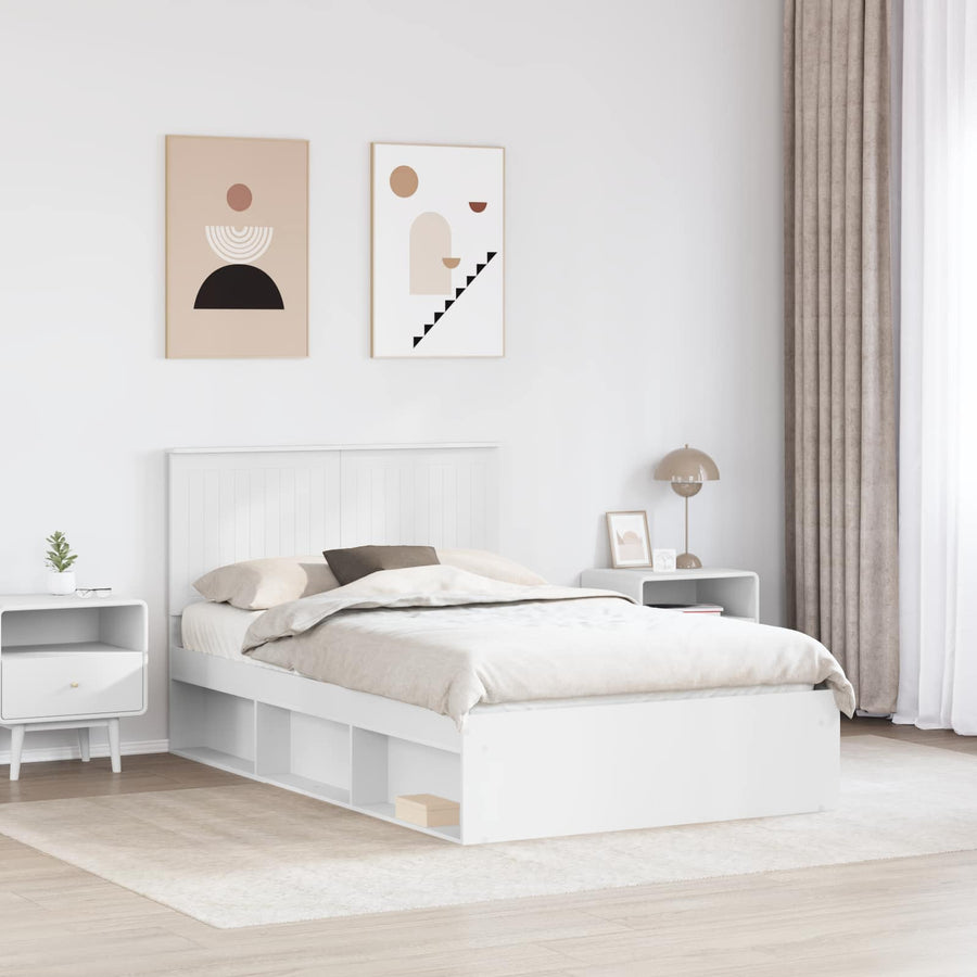 Bedframe met hoofdeinde Wit 120 x 190 cm Massief grenenhout