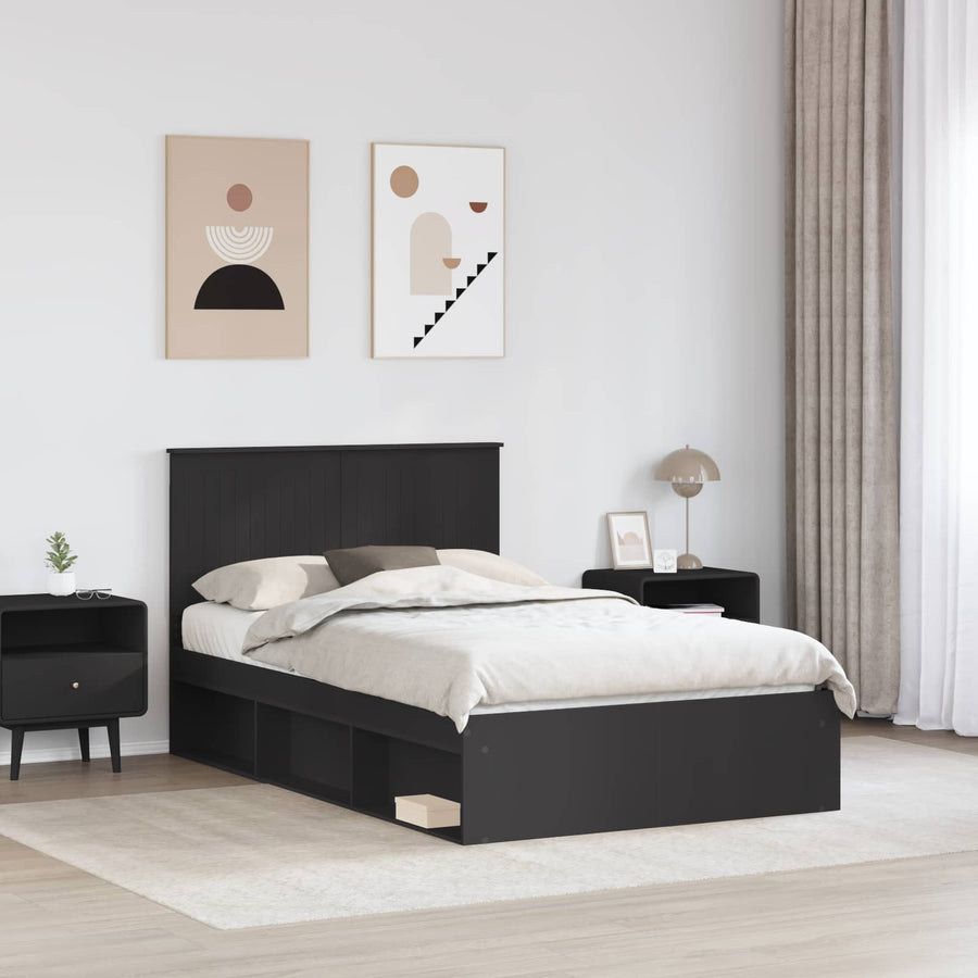 Bedframe met hoofdeinde Zwart 120 x 190 cm Massief grenenhout
