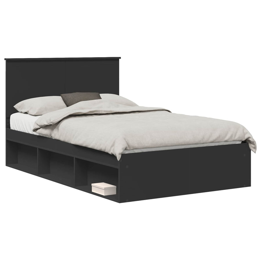 Bedframe met hoofdeinde Zwart 120 x 190 cm Massief grenenhout