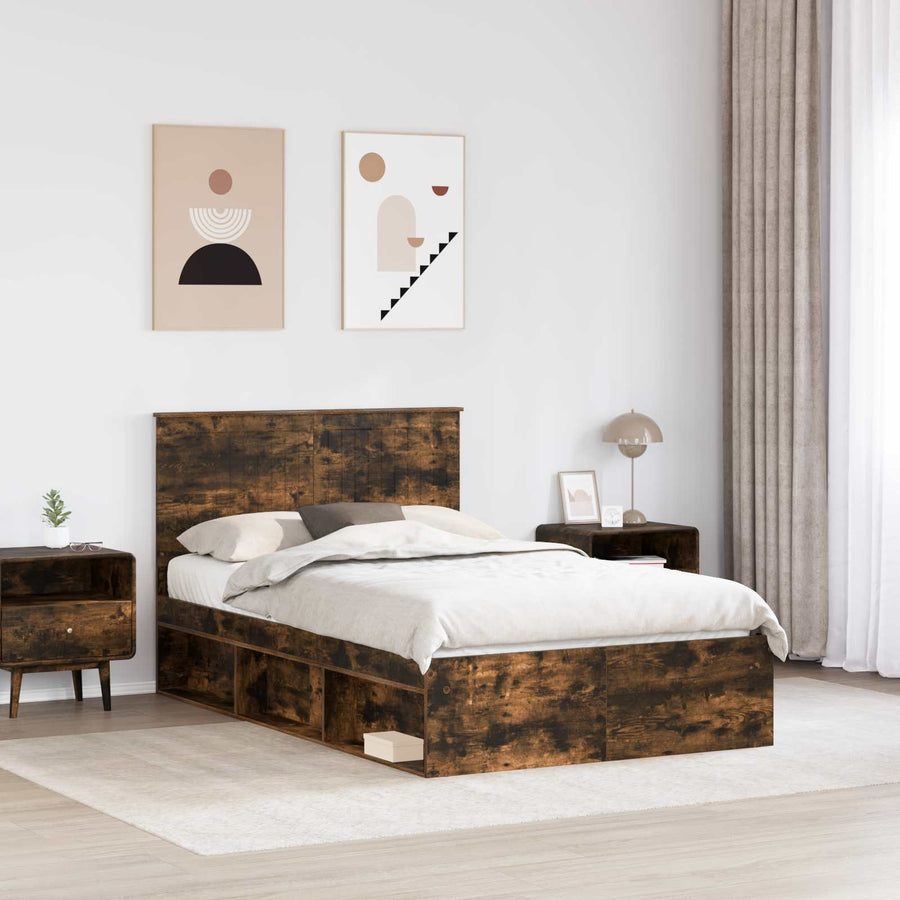 Bedframe Gerookt eiken 120 x 190 cm Massief grenenhout