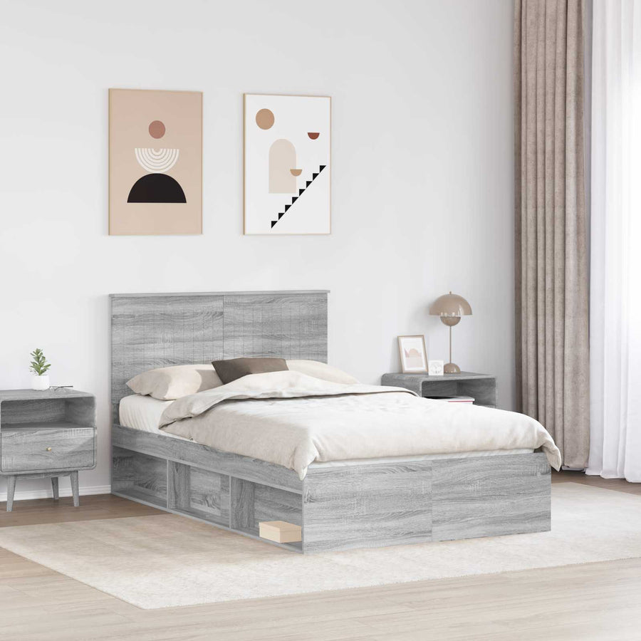Bedframe Grijs Sonoma 120 x 190 cm Massief grenenhout