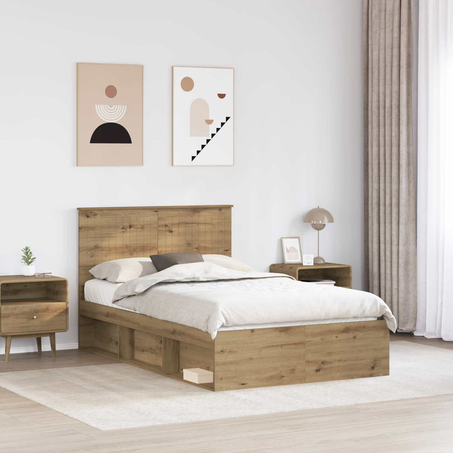 Bedframe Ambachtelijk eiken 120 x 190 cm Massief grenenhout