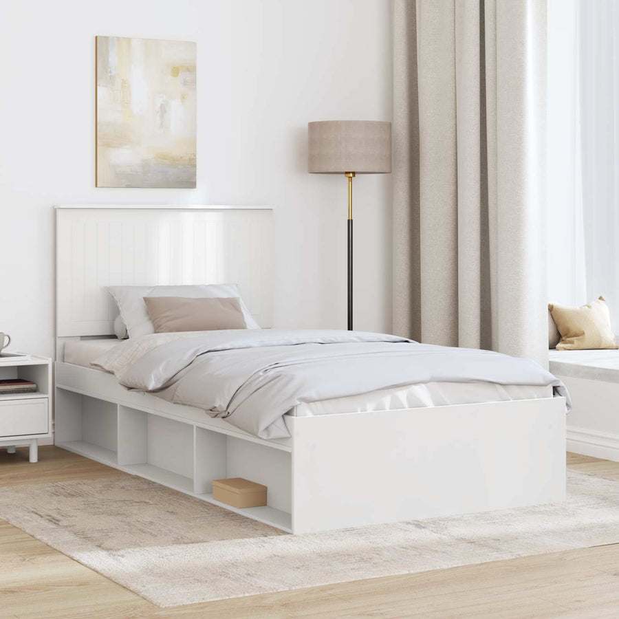 Bedframe met hoofdeinde Wit 100 x 200 cm Massief grenenhout