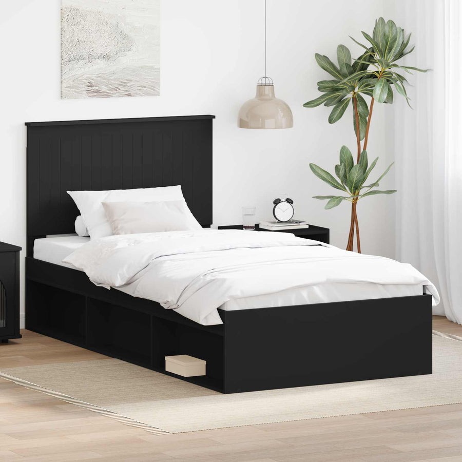 Bedframe met hoofdeinde Zwart 100 x 200 cm Massief grenenhout
