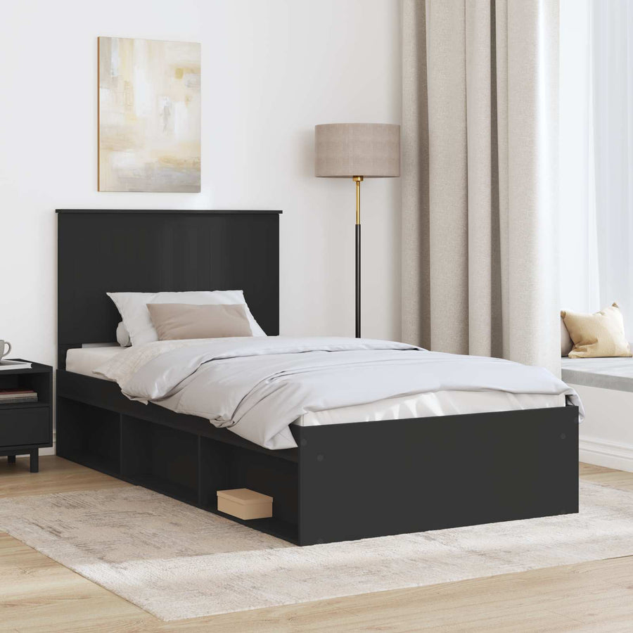 Bedframe met hoofdeinde Zwart 100 x 200 cm Massief grenenhout