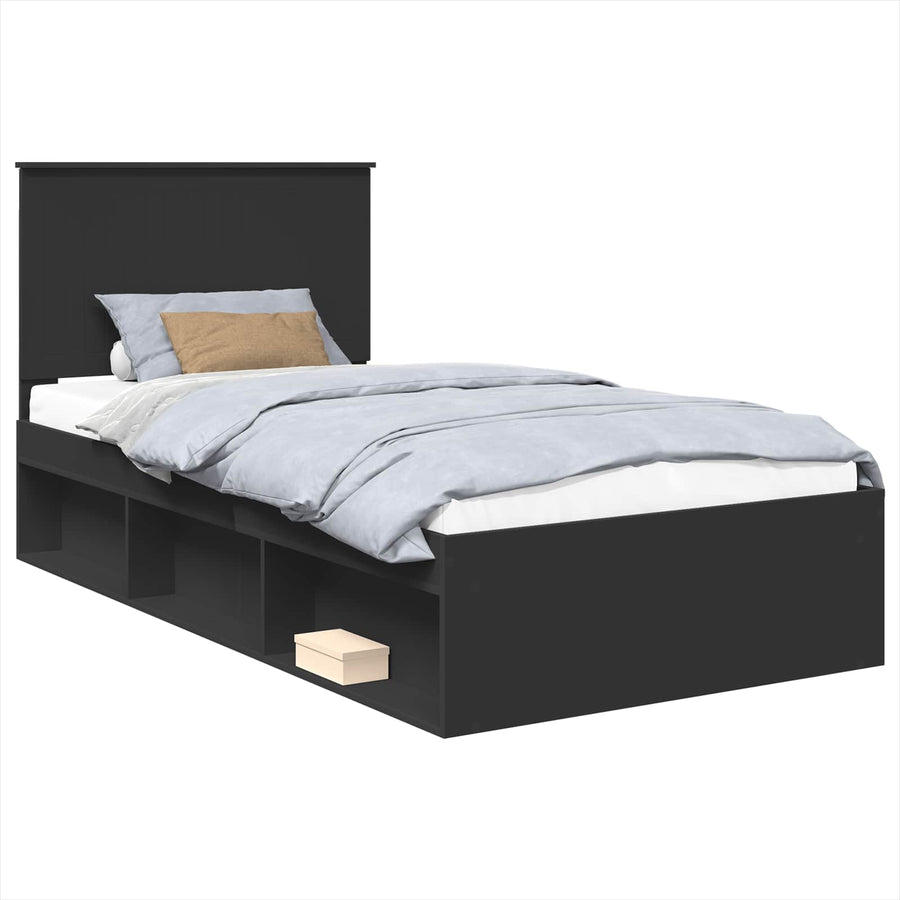 Bedframe met hoofdeinde Zwart 100 x 200 cm Massief grenenhout