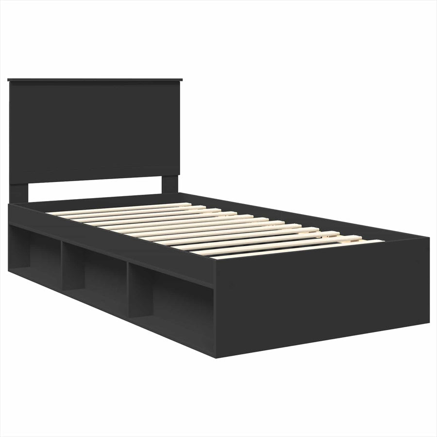 Bedframe met hoofdeinde Zwart 100 x 200 cm Massief grenenhout