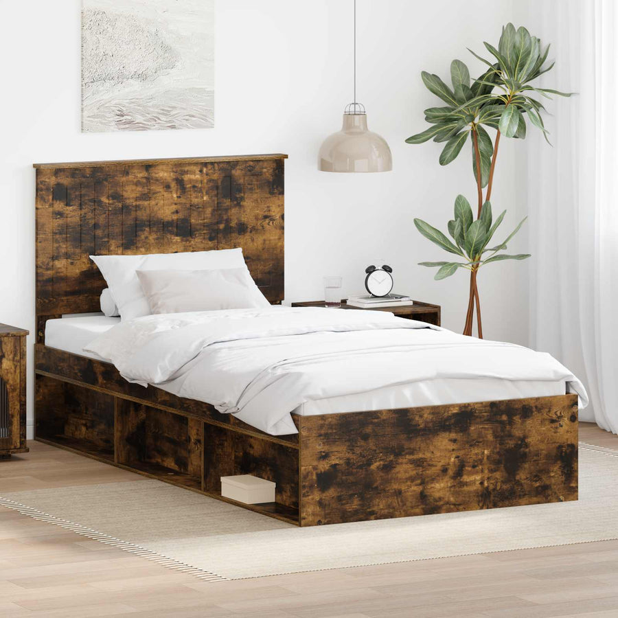 Bedframe Gerookt eiken 100 x 200 cm Massief grenenhout