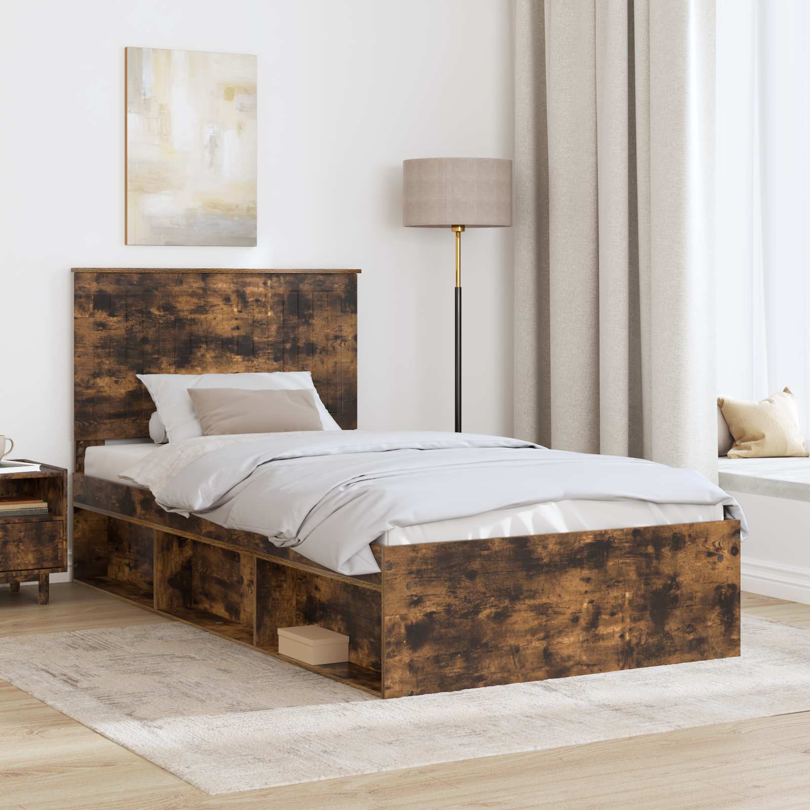Bedframe Gerookt eiken 100 x 200 cm Massief grenenhout