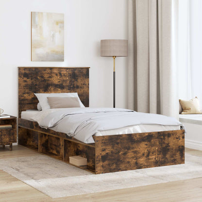 Bedframe Gerookt eiken 100 x 200 cm Massief grenenhout