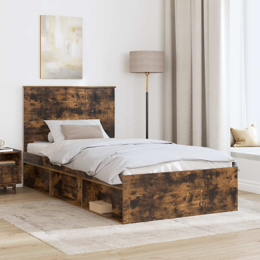 Bedframe Gerookt eiken 100 x 200 cm Massief grenenhout