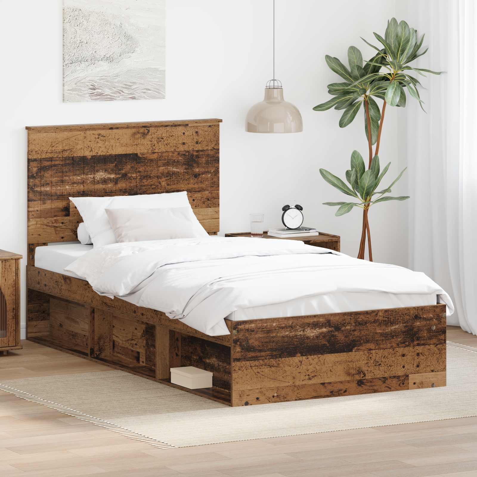 Bedframe met hoofdeinde Oudhout 100 x 200 cm Massief grenenhout