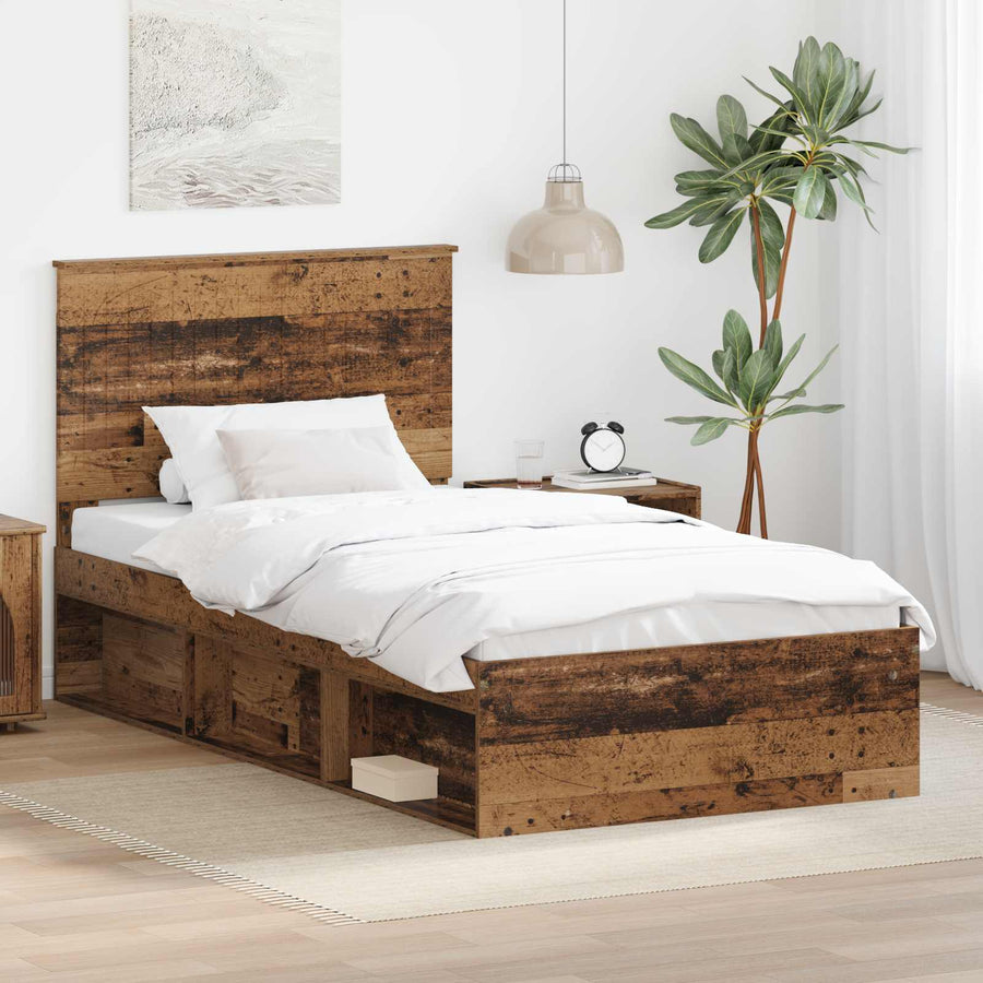 Bedframe met hoofdeinde Oudhout 100 x 200 cm Massief grenenhout