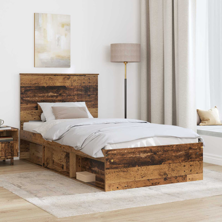 Bedframe met hoofdeinde Oudhout 100 x 200 cm Massief grenenhout