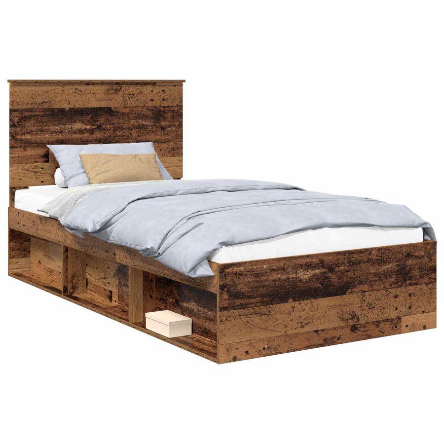 Bedframe met hoofdeinde Oudhout 100 x 200 cm Massief grenenhout