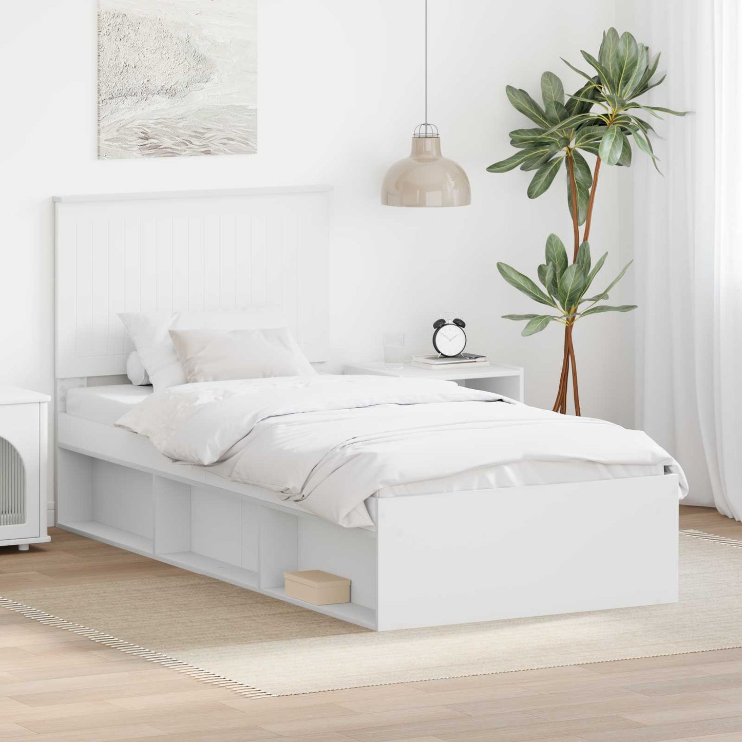Bedframe met hoofdeinde Wit 90 x 200 cm Massief grenenhout