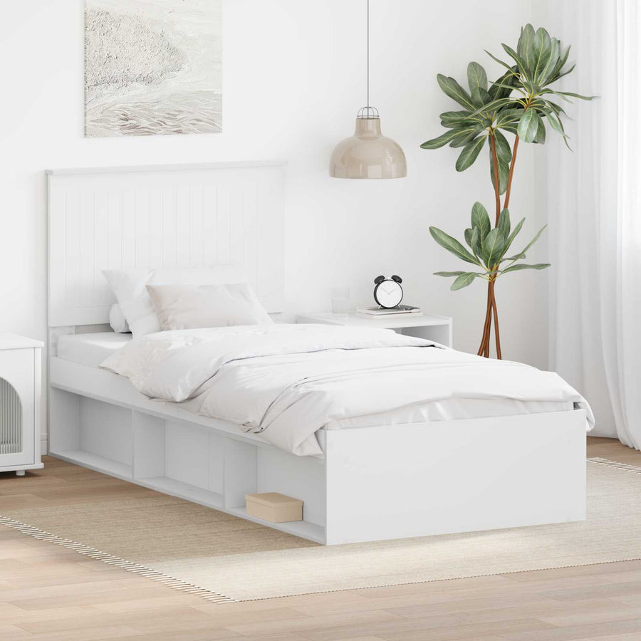 Bedframe met hoofdeinde Wit 90 x 200 cm Massief grenenhout
