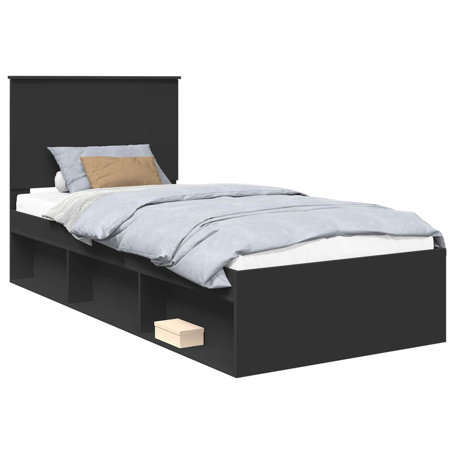 Bedframe met hoofdeinde Zwart 90 x 200 cm Massief grenenhout