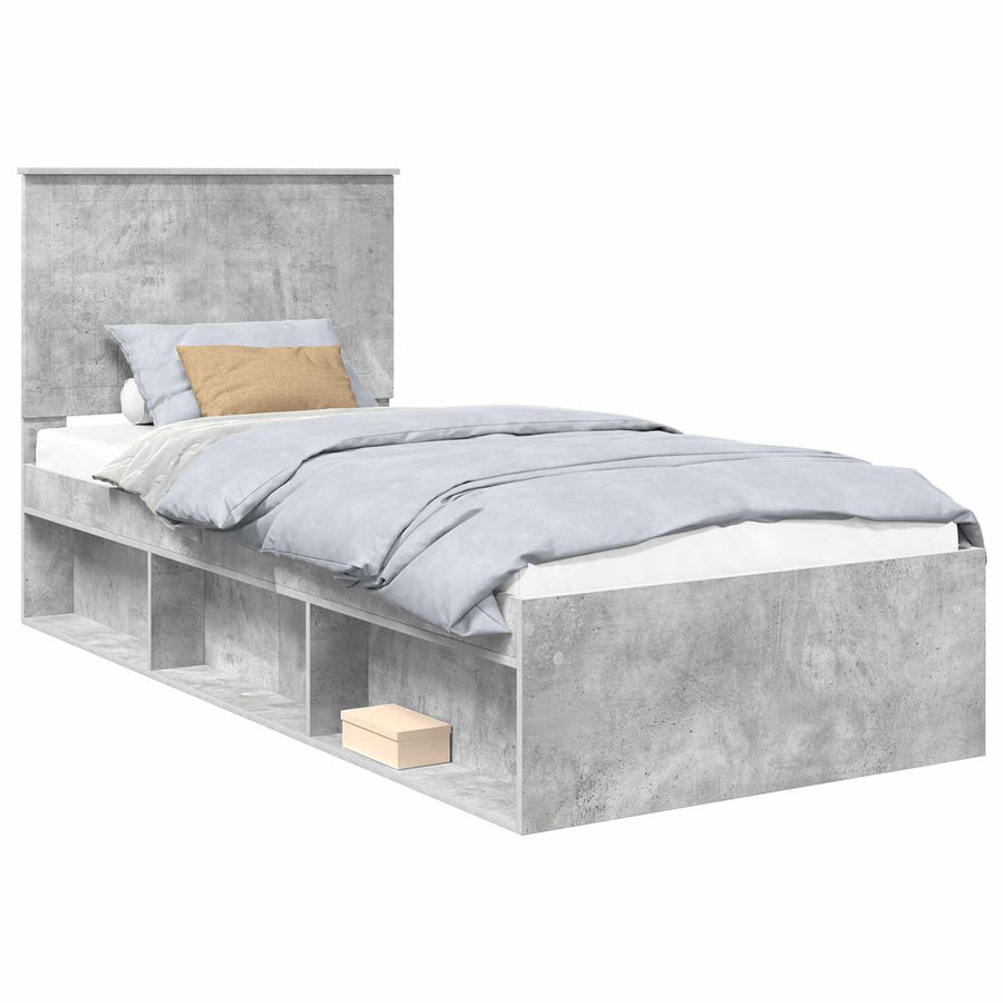 Bedframe met hoofdeinde Beton 90 x 200 cm Massief grenenhout
