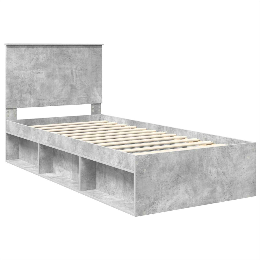 Bedframe met hoofdeinde Beton 90 x 200 cm Massief grenenhout