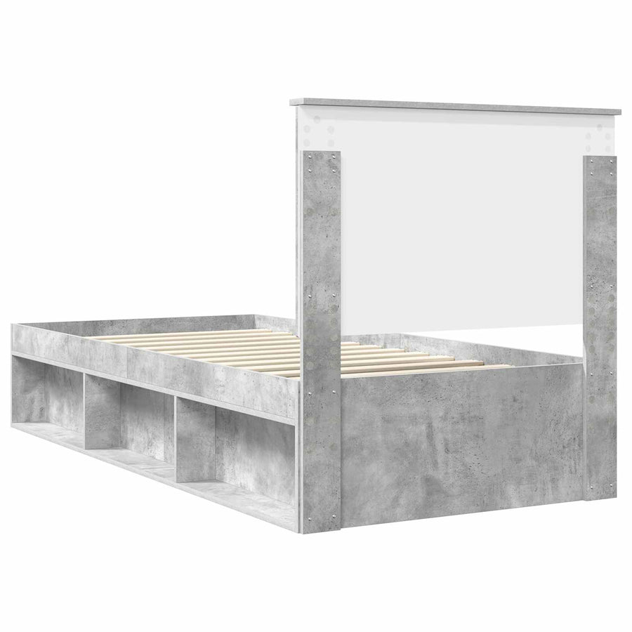 Bedframe met hoofdeinde Beton 90 x 200 cm Massief grenenhout