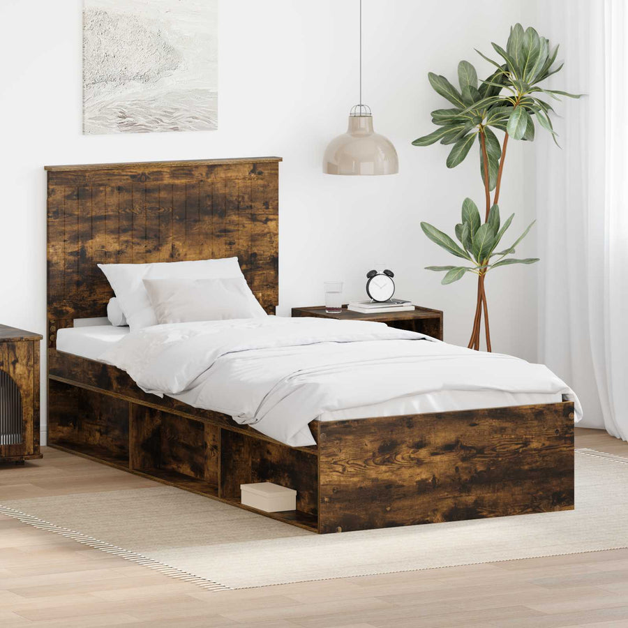 Bedframe Gerookt eiken 90 x 200 cm Massief grenenhout