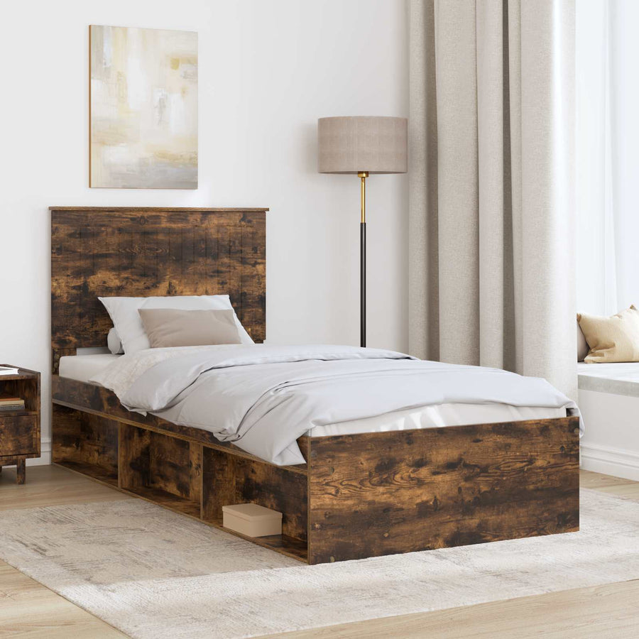 Bedframe Gerookt eiken 90 x 200 cm Massief grenenhout