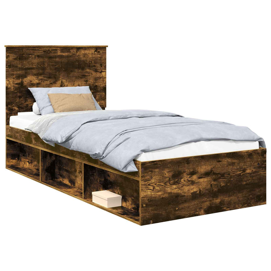 Bedframe Gerookt eiken 90 x 200 cm Massief grenenhout