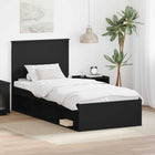 Bedframe 90x190 cm zwart massief grenenhout hoofdeinde