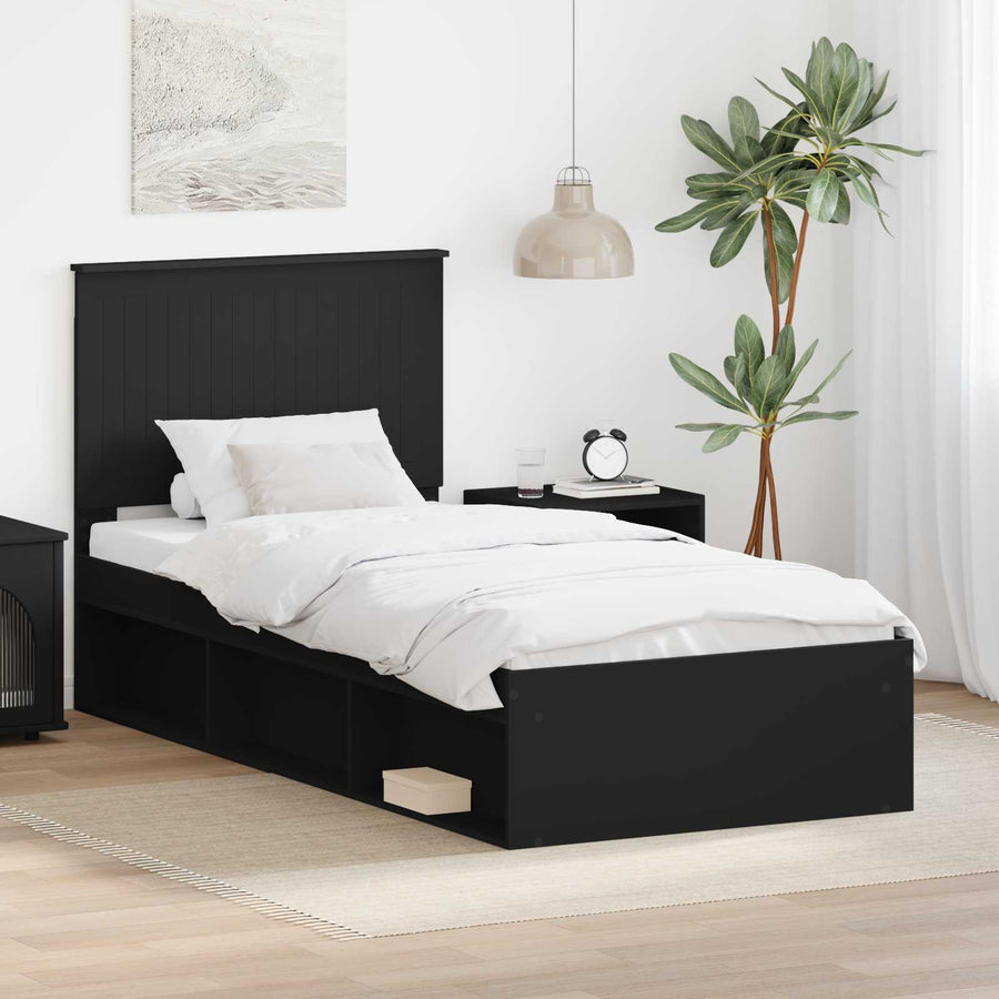 Bedframe met hoofdeinde Zwart 90 x 190 cm Massief grenenhout