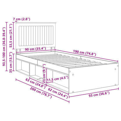 Bedframe Bruin Eiken 90 x 190 cm Massief grenenhout