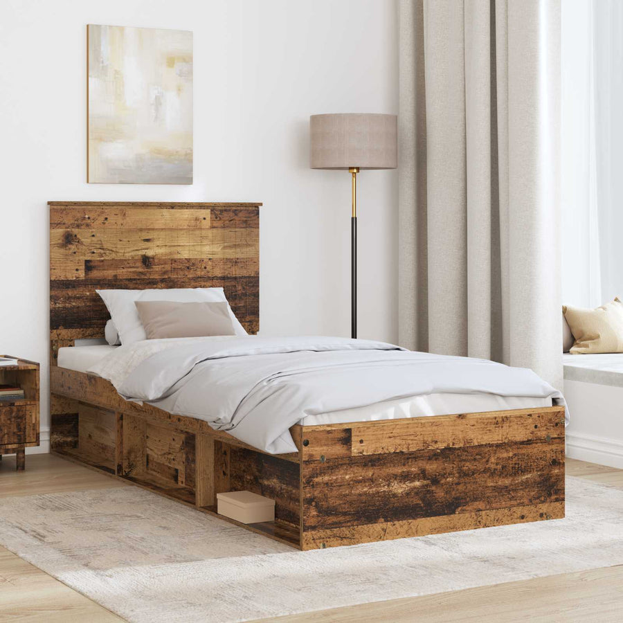 Bedframe met hoofdeinde Oudhout 90 x 190 cm Massief grenenhout