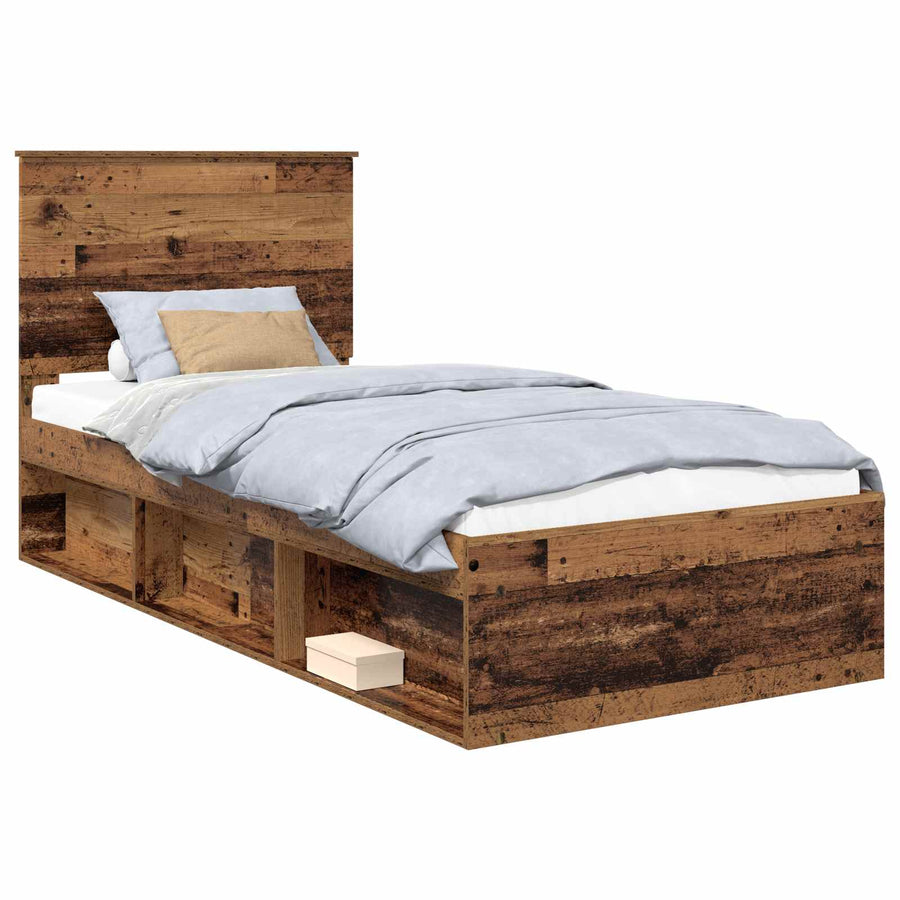 Bedframe met hoofdeinde Oudhout 90 x 190 cm Massief grenenhout