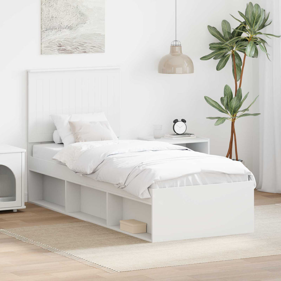 Bedframe met hoofdeinde Wit 75 x 190 cm Massief grenenhout