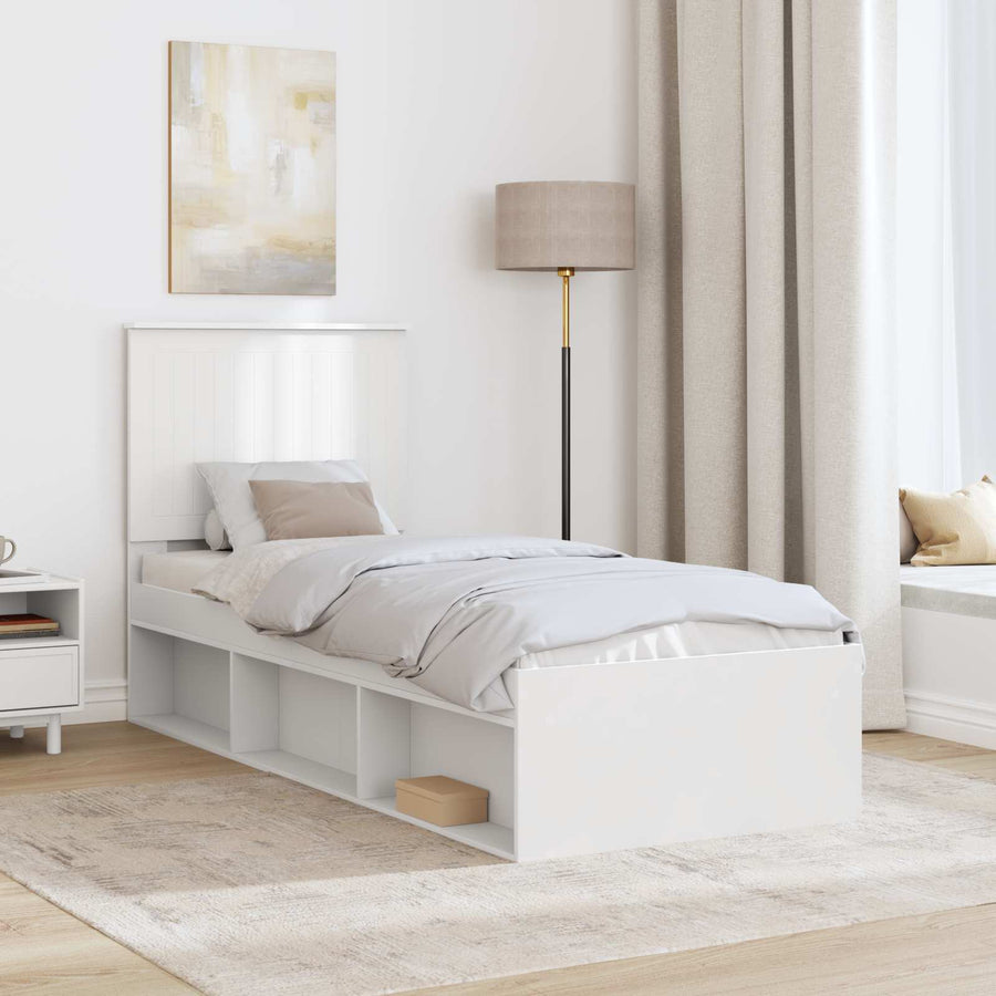 Bedframe met hoofdeinde Wit 75 x 190 cm Massief grenenhout