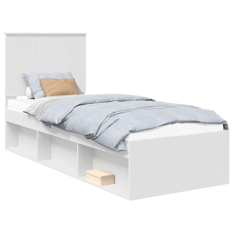 Bedframe met hoofdeinde Wit 75 x 190 cm Massief grenenhout