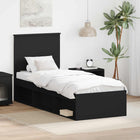 Bedframe 75x190 cm massief grenenhout zwart hoofdeinde