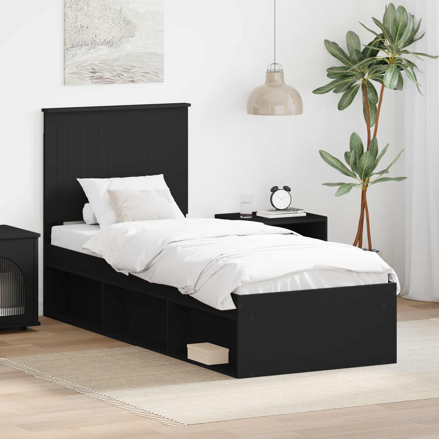 Bedframe met hoofdeinde Zwart 75 x 190 cm Massief grenenhout