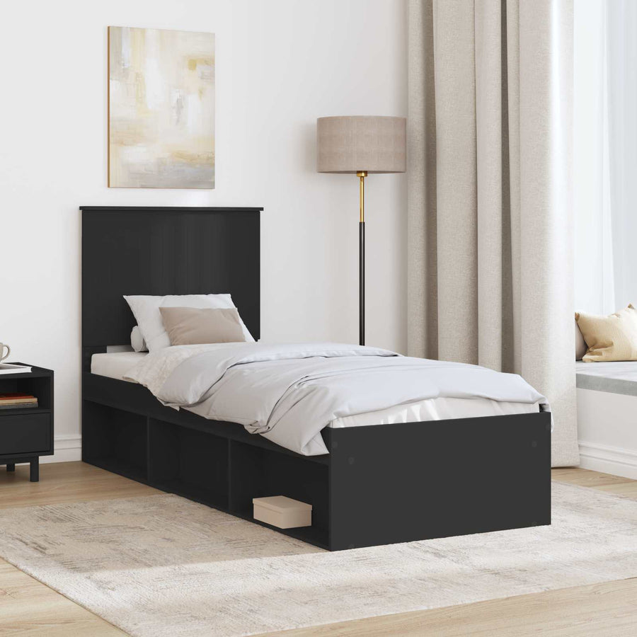 Bedframe met hoofdeinde Zwart 75 x 190 cm Massief grenenhout