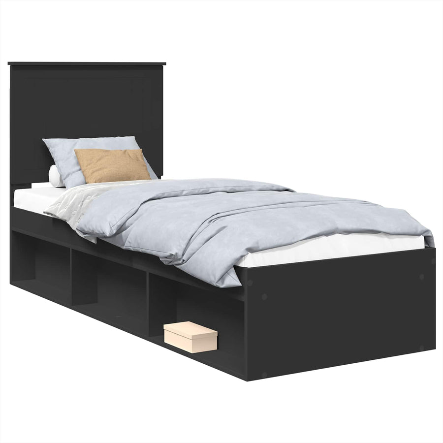 Bedframe met hoofdeinde Zwart 75 x 190 cm Massief grenenhout