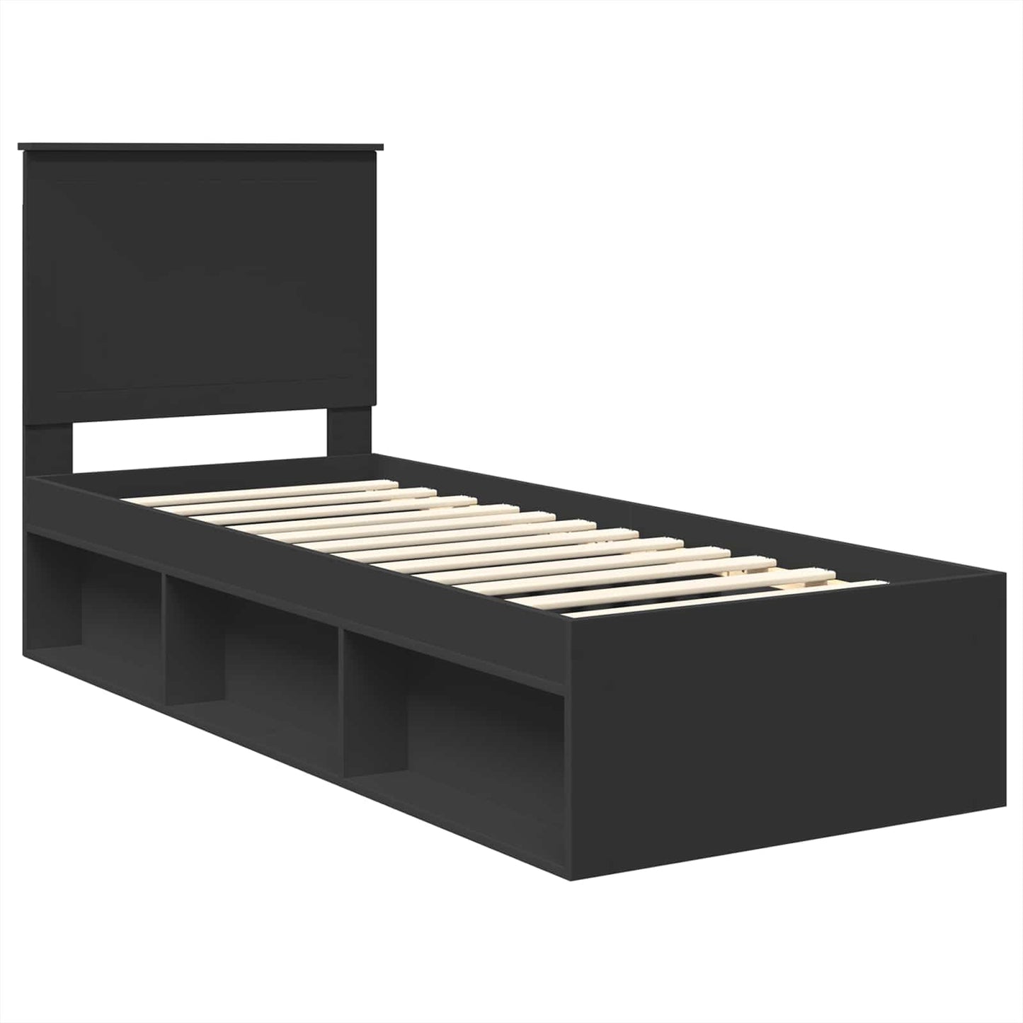 Bedframe met hoofdeinde Zwart 75 x 190 cm Massief grenenhout